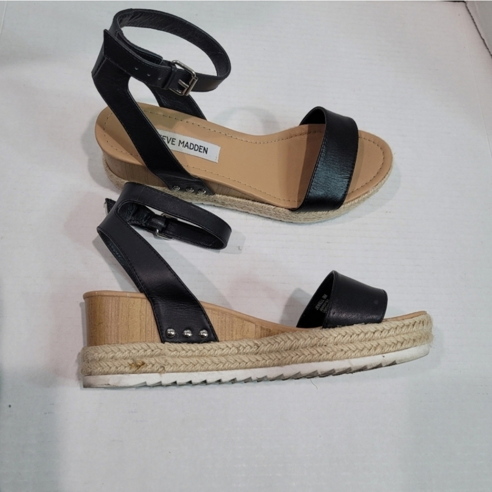 Steve Madden Jewell Wedge Black Espadrille Sandals Size 9